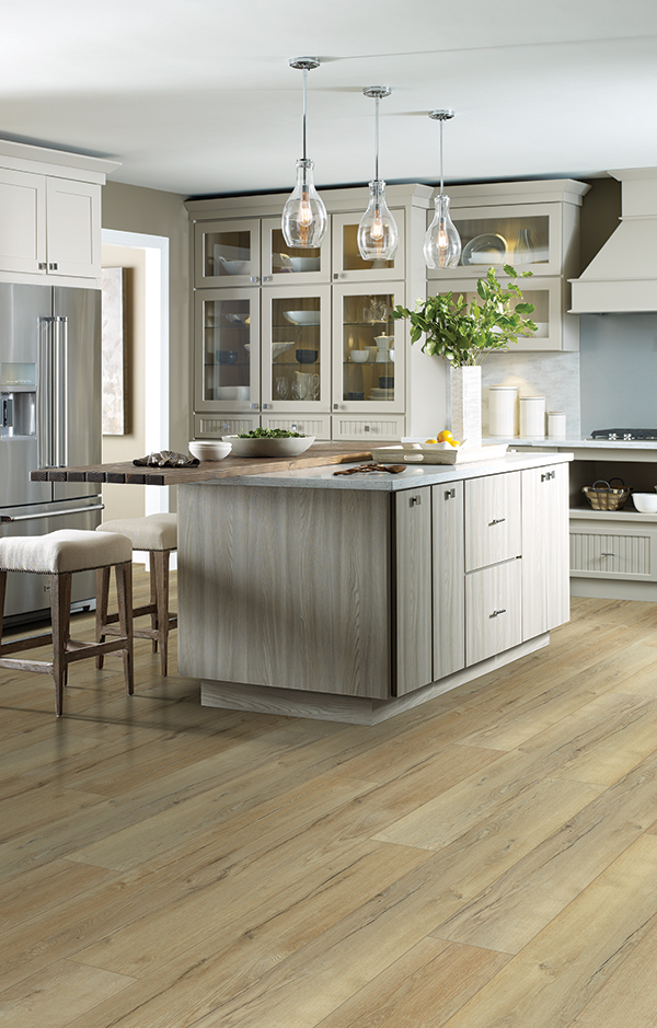 wood look luxury vinyl floors in a warm rustic kitchen 